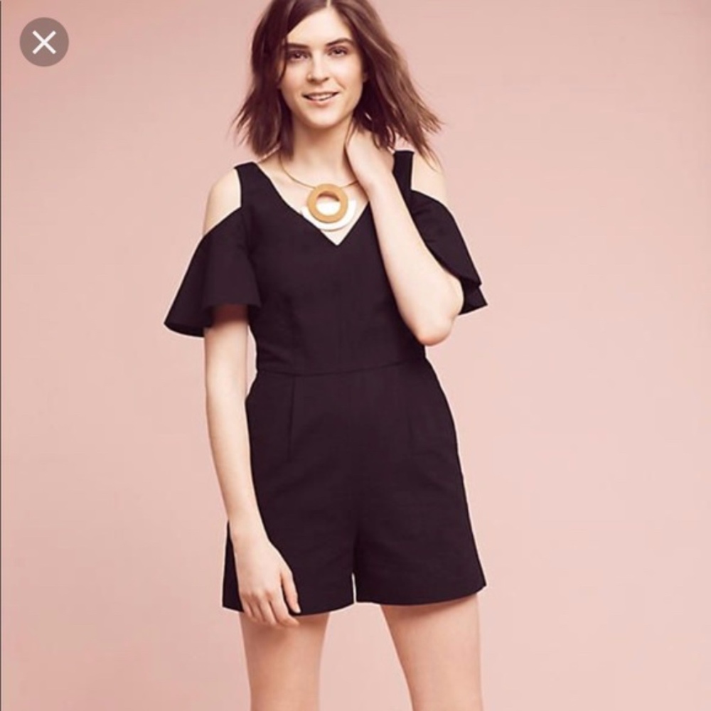 ANTHROPOLOGIE Cold-Shoulder Black Romper